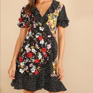 Asymmetric floral wrap dress